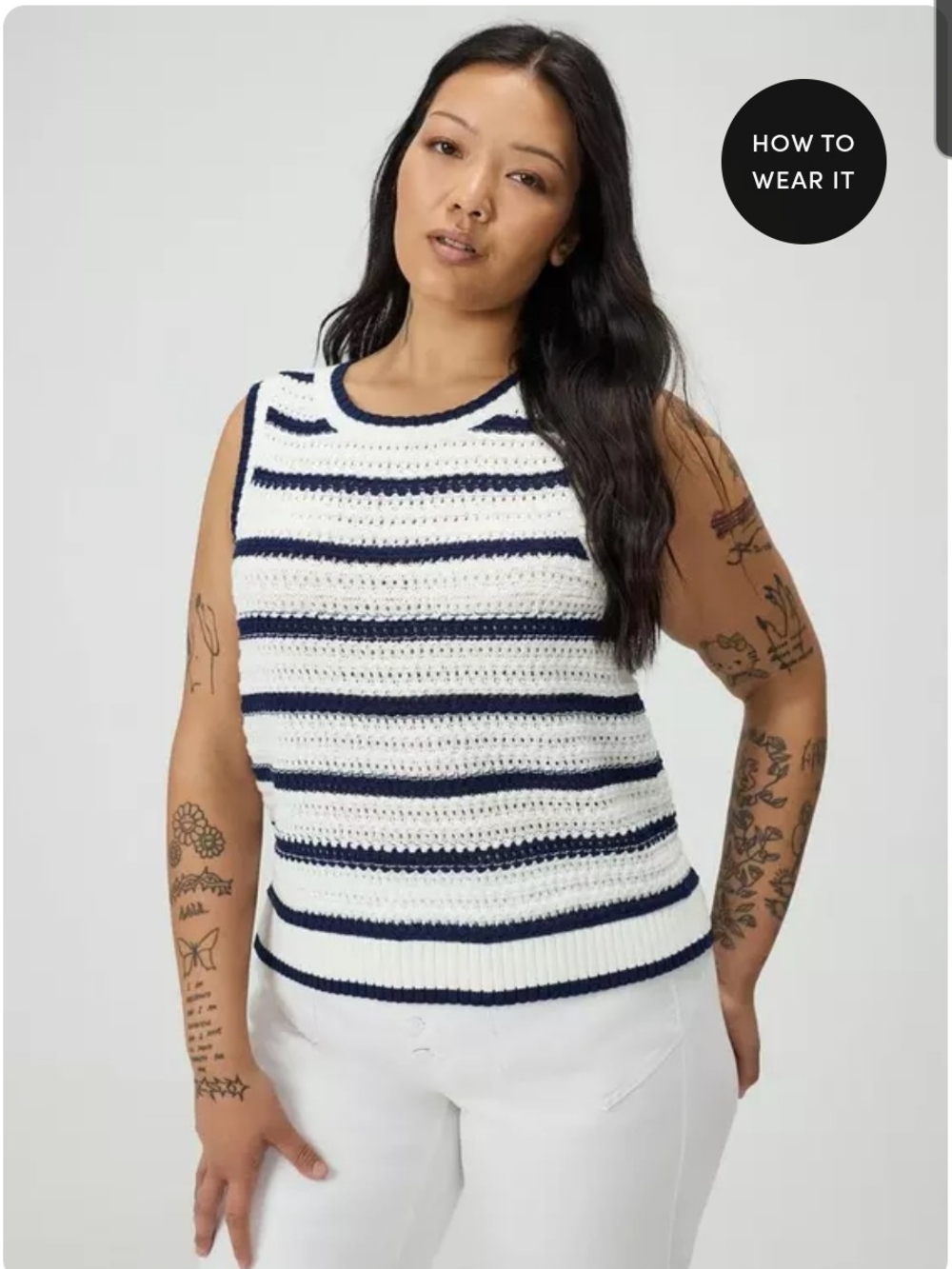 Torrid White & Navy Striped Crop Knit Tank